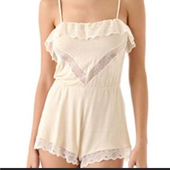 Eberjey Fanny Light Pink Metallic Gold Lace Inset Romper Teddy Pajamas S - Picture 1 of 8